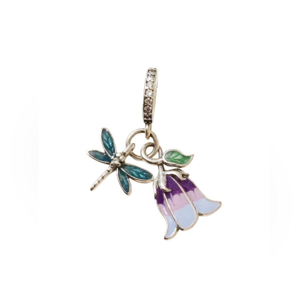 S925 Dragonfly Morning Glory Charm Pendant